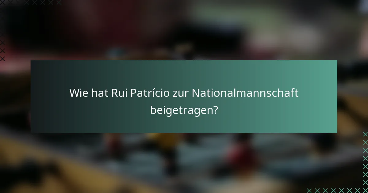 Wie hat Rui Patrício zur Nationalmannschaft beigetragen?